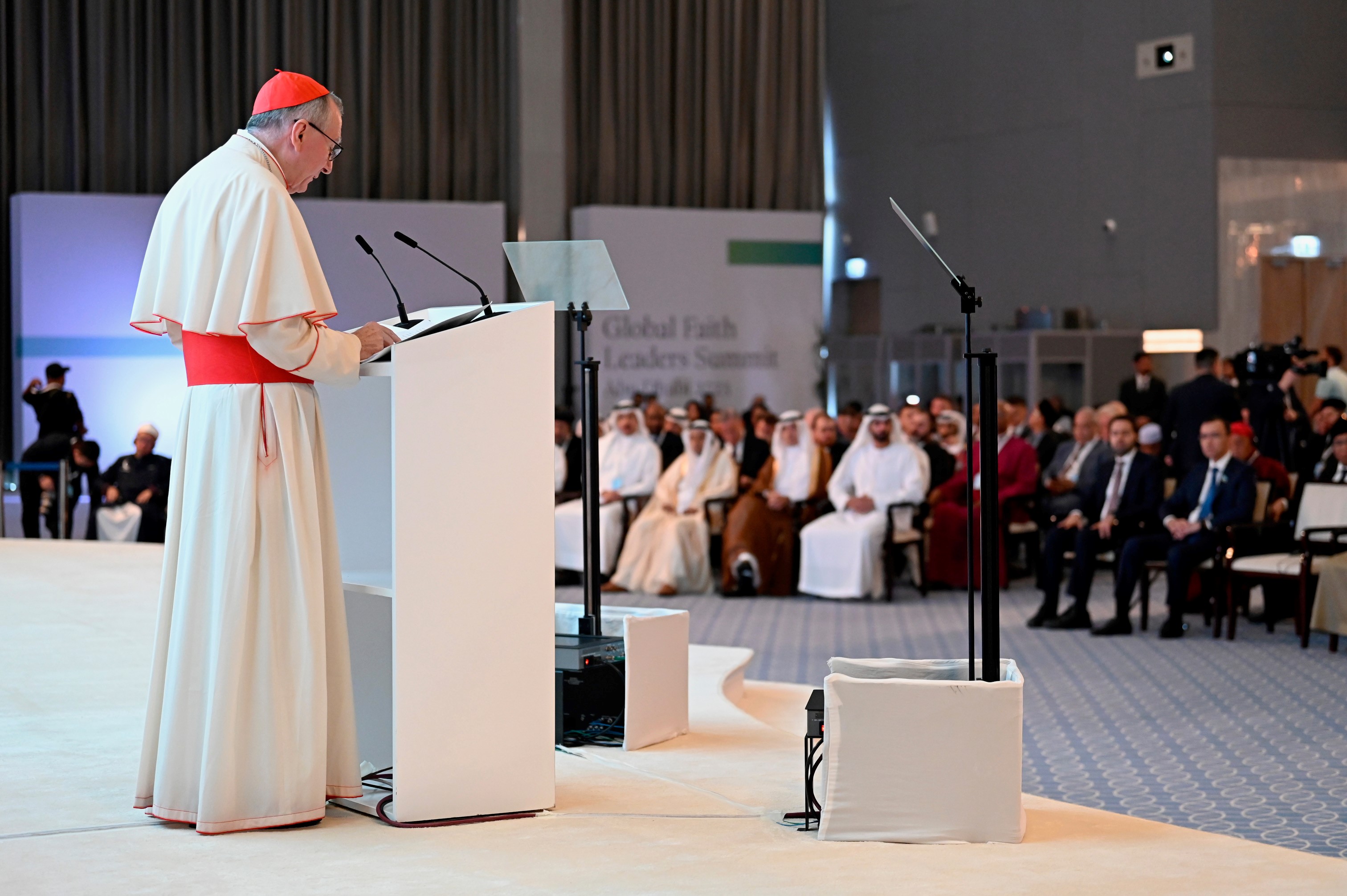 Cardinal Pietro Parolin, Secretary of State  of the Holy See speaks at the Global Faith Leaders Summit in Abu Dhabi November 2023  